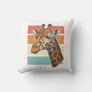 Retro Giraffe Kop Retro Zonsondergang Vector Desig Kussen