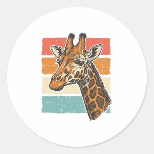Retro Giraffe Kop Retro Zonsondergang Vector Desig Ronde Sticker (Voorkant)