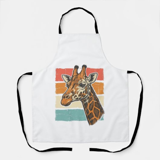 Retro Giraffe Kop Retro Zonsondergang Vector Desig Schort (Voorkant)