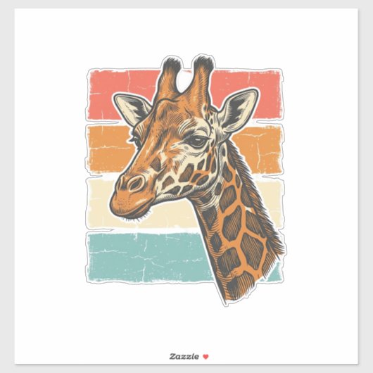 Retro Giraffe Kop Retro Zonsondergang Vector Desig Sticker (Vel)