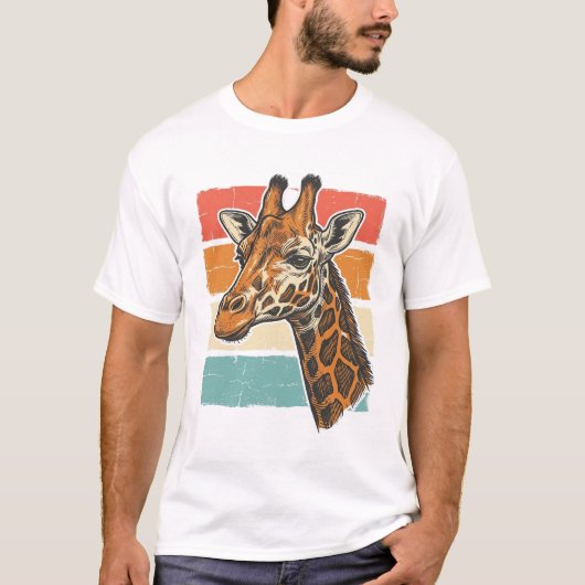 Retro Giraffe Kop Retro Zonsondergang Vector Desig T-shirt (Voorkant)