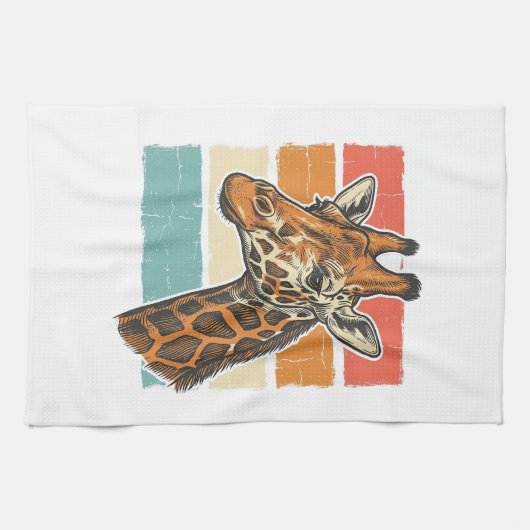 Retro Giraffe Kop Retro Zonsondergang Vector Desig Theedoek (Horizontaal)
