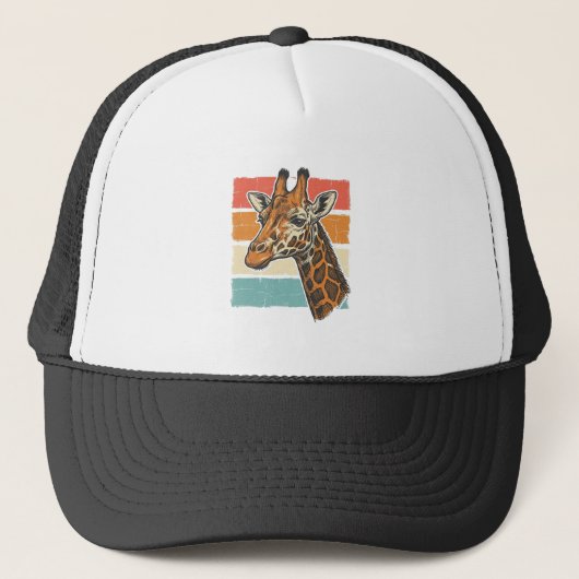 Retro Giraffe Kop Retro Zonsondergang Vector Desig Trucker Pet (Voorkant)