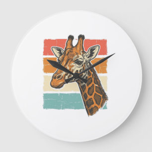 Retro Giraffe Kop Vintage Zonsondergang Vector Des Grote Klok