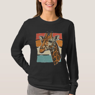 Retro Giraffe Kop Vintage Zonsondergang Vector Des T-shirt