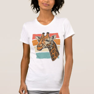 Retro Giraffe Kop Vintage Zonsondergang Vector Des T-shirt