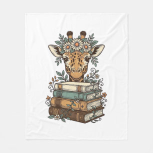 Retro Giraffe Leest Boeken Bloem Shirt Ontwerp_ Fleece Deken