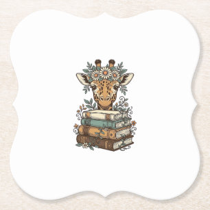 Retro Giraffe Leest Boeken Bloem Shirt Ontwerp_ Kartonnen Onderzetters