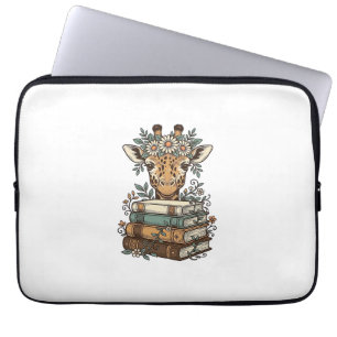 Retro Giraffe Leest Boeken Bloem Shirt Ontwerp_ Laptop Sleeve