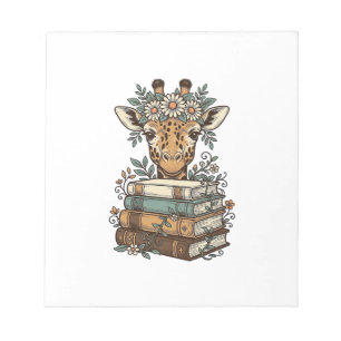 Retro Giraffe Leest Boeken Bloem Shirt Ontwerp_ Notitieblok