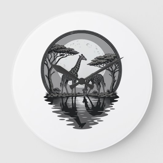Retro Giraffe Maan Silhouet Safari Vector Ontwerp Grote Klok (Voorkant)