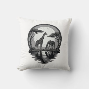 Retro Giraffe Maan Silhouet Safari Vector Ontwerp Kussen