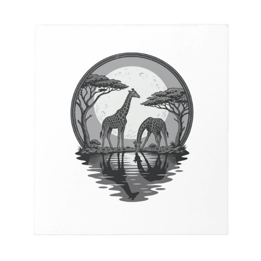 Retro Giraffe Maan Silhouet Safari Vector Ontwerp Notitieblok (Voorkant)