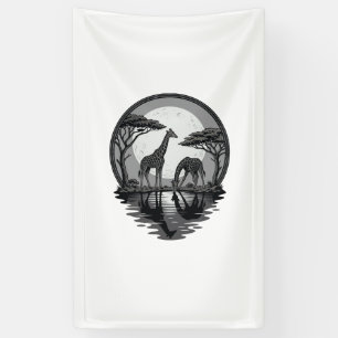 Retro Giraffe Maan Silhouet Safari Vector Ontwerp Spandoek