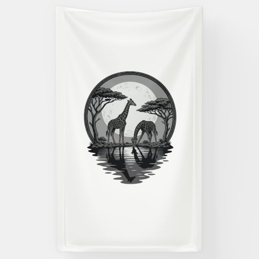 Retro Giraffe Maan Silhouet Safari Vector Ontwerp Spandoek (Verticaal)