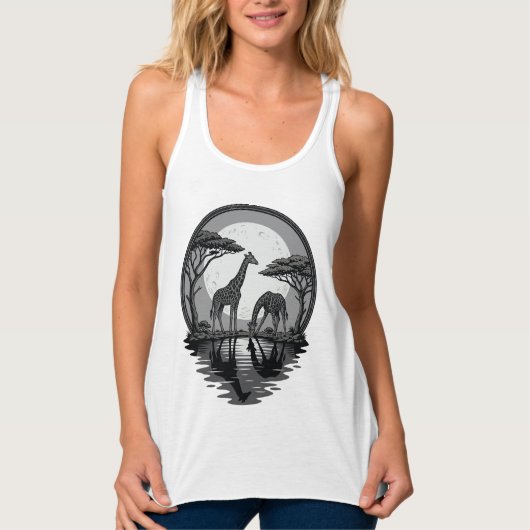 Retro Giraffe Maan Silhouet Safari Vector Ontwerp Tanktop (Voorkant)