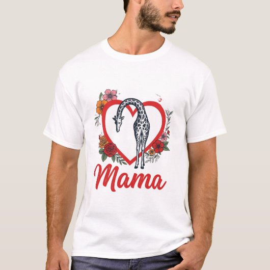 Retro Giraffe Mama Bloemhart Shirt Ontwerp_1 (Voorkant)