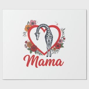Retro Giraffe Mama Bloemhart Shirt Ontwerp_1 Cadeaupapier