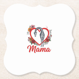 Retro Giraffe Mama Bloemhart Shirt Ontwerp_1 Kartonnen Onderzetters