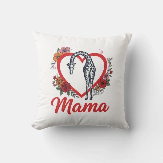 Retro Giraffe Mama Bloemhart Shirt Ontwerp_1 Kussen (Voorkant)