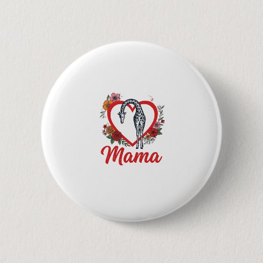 Retro Giraffe Mama Bloemhart Shirt Ontwerp_1 Ronde Button 5,7 Cm (Voorkant)