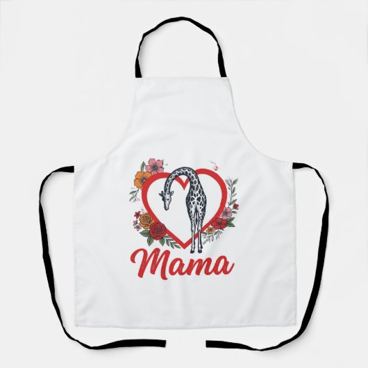 Retro Giraffe Mama Bloemhart Shirt Ontwerp_1 Schort (Voorkant)