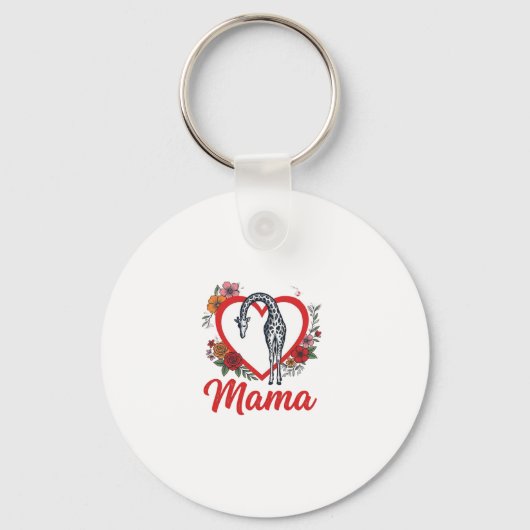 Retro Giraffe Mama Bloemhart Shirt Ontwerp_1 Sleutelhanger (Voorkant)