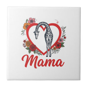 Retro Giraffe Mama Bloemhart Shirt Ontwerp_1 Tegeltje