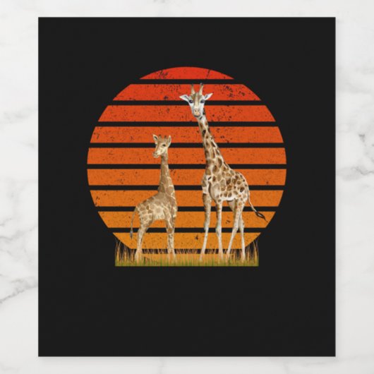  Retro Giraffe Moeder_s Dag Wijn Etiket (Enkel label)