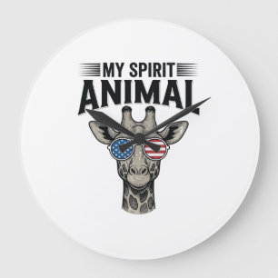 Retro Giraffe Spirit Dier Patriottisch T-shirt Des Grote Klok