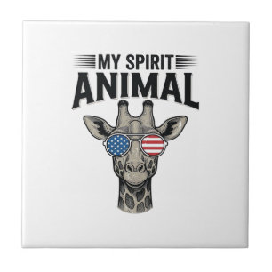 Retro Giraffe Spirit Dier Patriottisch T-shirt Des Tegeltje