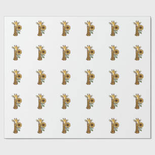 Retro Giraffe Zonnebloem Vector Design_1 Cadeaupapier