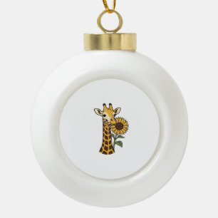 Retro Giraffe Zonnebloem Vector Design_1 Keramische Bal Ornament