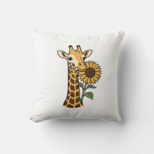 Retro Giraffe Zonnebloem Vector Design_1 Kussen