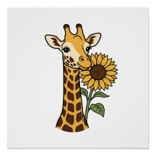 Retro Giraffe Zonnebloem Vector Design_1 Perfect Poster