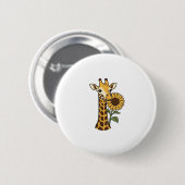 Retro Giraffe Zonnebloem Vector Design_1 Ronde Button 5,7 Cm (Voorkant /achterkant)