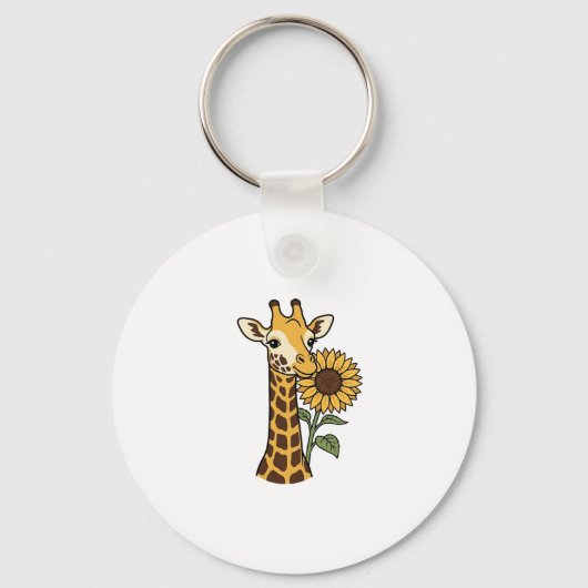 Retro Giraffe Zonnebloem Vector Design_1 Sleutelhanger (Voorkant)