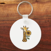 Retro Giraffe Zonnebloem Vector Design_1 Sleutelhanger (Voorkant)