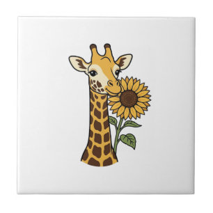 Retro Giraffe Zonnebloem Vector Design_1 Tegeltje
