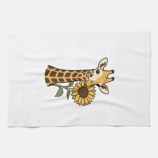 Retro Giraffe Zonnebloem Vector Design_1 Theedoek (Horizontaal)