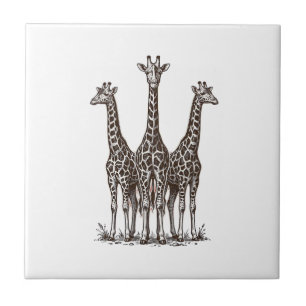 Retro Giraffe Zonsondergang Gravure Safari T-shirt Tegeltje