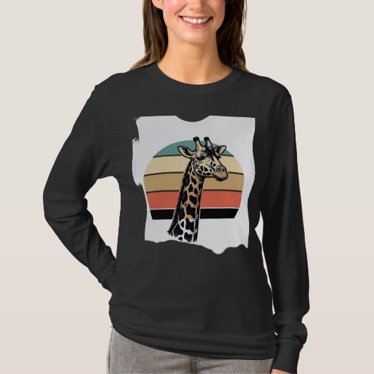 Retro Giraffe Zonsondergang Safari Vector T-shirt (Voorkant)