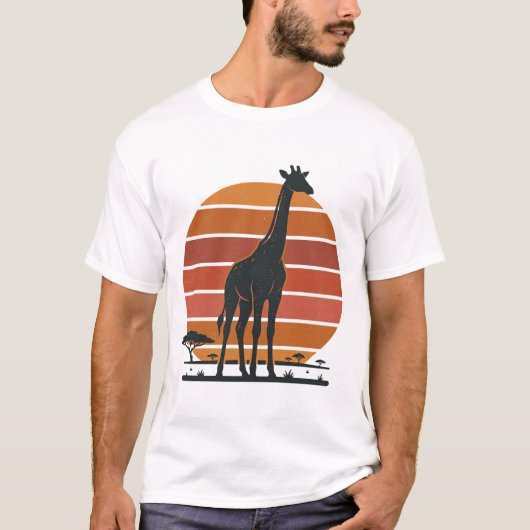 Retro Giraffe Zonsondergang Safari Vector T-shirt (Voorkant)