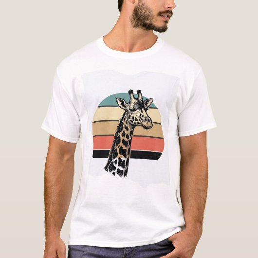 Retro Giraffe Zonsondergang Safari Vector T-shirt (Voorkant)