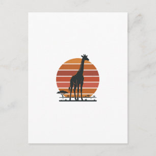 Retro Giraffe Zonsondergang Safari Vector T-shirt  Briefkaart