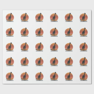 Retro Giraffe Zonsondergang Safari Vector T-shirt Cadeaupapier