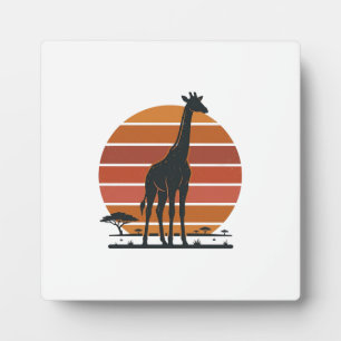 Retro Giraffe Zonsondergang Safari Vector T-shirt Fotoplaat