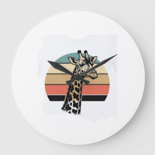 Retro Giraffe Zonsondergang Safari Vector T-shirt Grote Klok