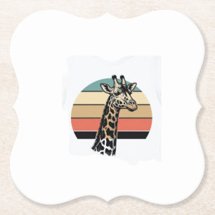 Retro Giraffe Zonsondergang Safari Vector T-shirt Kartonnen Onderzetters