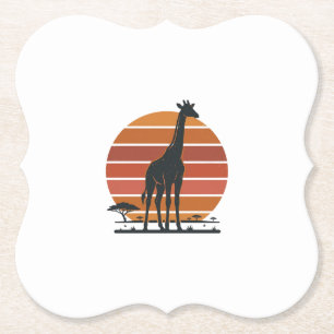 Retro Giraffe Zonsondergang Safari Vector T-shirt Kartonnen Onderzetters